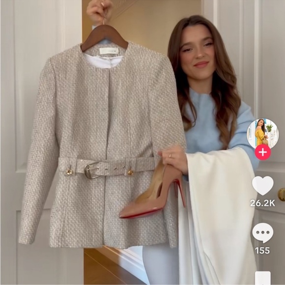 ZARA BELTED TEXTURED BLAZER - Picture 12 of 13